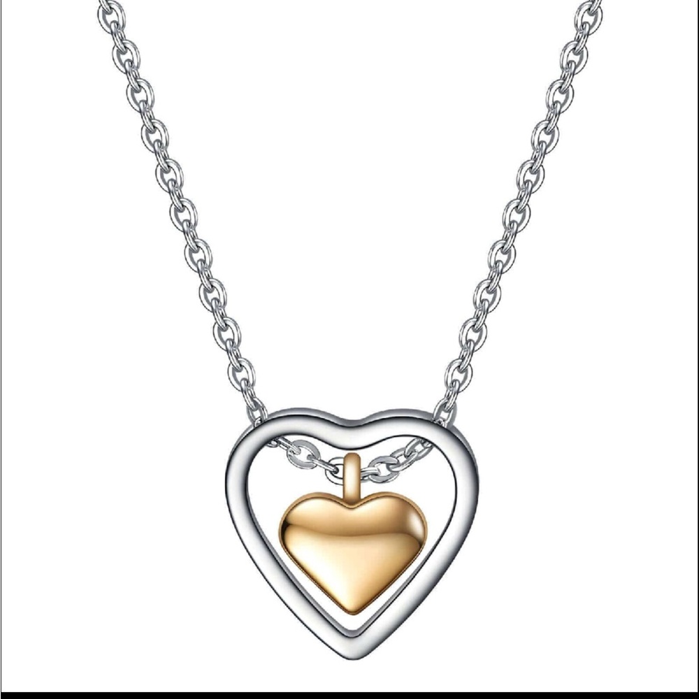 Two-Tone Heart Pendant Necklace - Gold & Silver